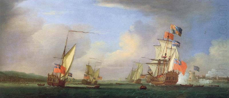 The Royal yacht Peregrine and another yacht in the Medway off Gillingham Kent,Passing Upnor Castel, Monamy, Peter